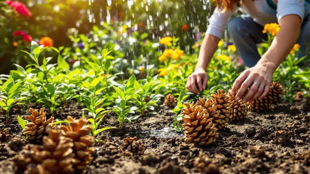 Steeds meer Nederlanders gebruiken deze giettip met een dennenappel die hun tuin gaat redden